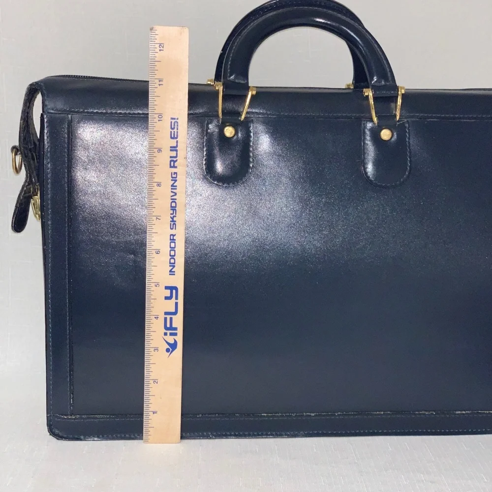 VINTAGE Atlantic Leather Briefcase Crossbody Handbag Navy Blue Attaché Case Luxe